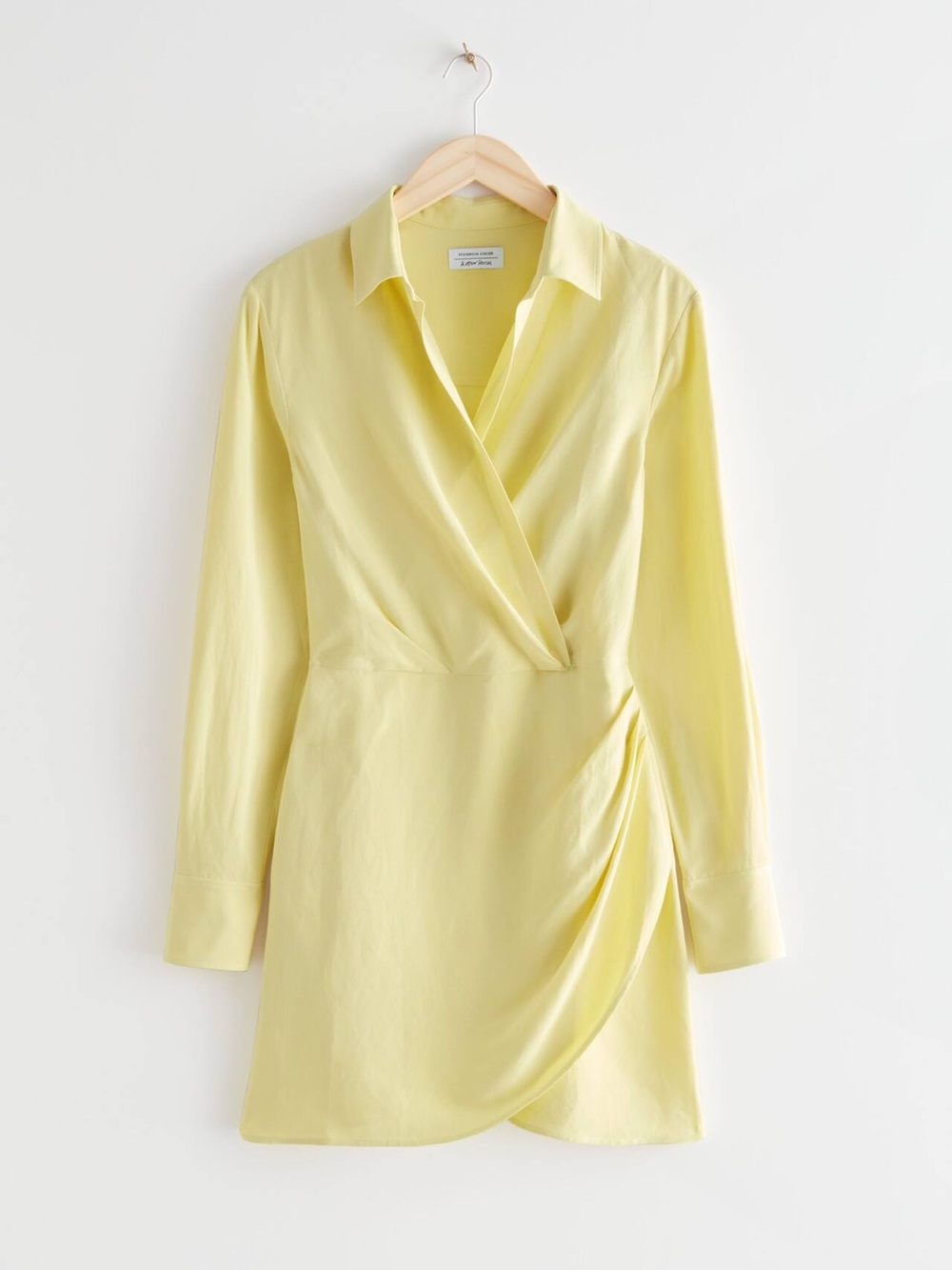 & other stories collared linen wrap dress - butter yellow- size 6